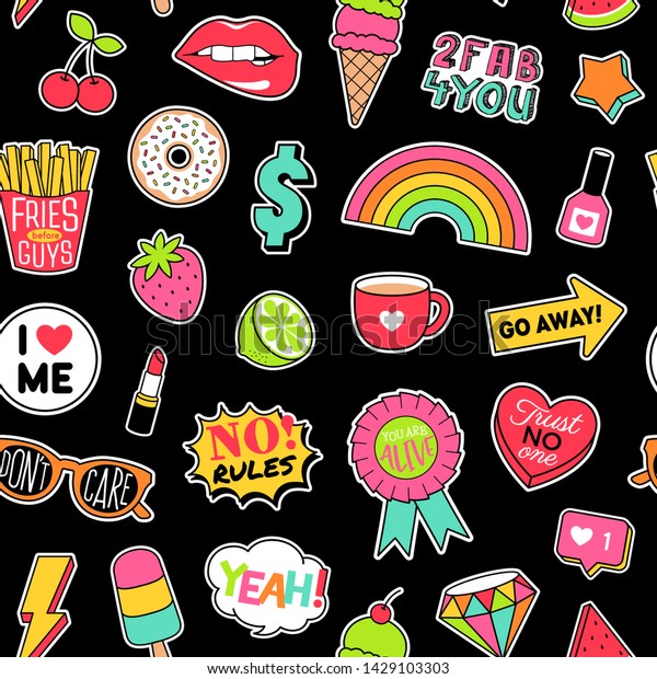 Cute Teenage Girls Fashion Patches Seamless Stock Vector (Royalty Free ...