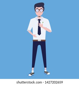 Cute teenage thai boy  student with nerdy style glasses  ready to go back to University