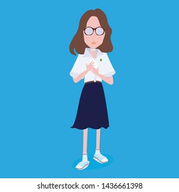 Cute teenage thai girl student with nerdy style glasses  ready to go back to University