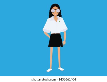 Cute teenage thai girl student with nerdy style glasses  ready to go back to University