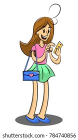 Cute Teenager Girl using smartphone cartoon vector