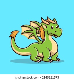 Cute Teenager Green Dragon Cartoon Vector Icon Illustration. Animal Nature Icon Concept Isolated Premium Vector. Flat Cartoon Style