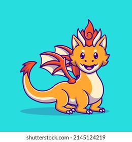 Cute Teenager Orange Dragon Cartoon Vector Icon Illustration. Animal Nature Icon Concept Isolated Premium Vector. Flat Cartoon Style