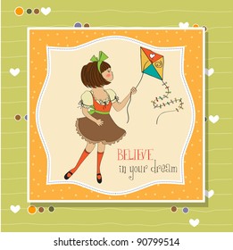 cute teens who are playing with a kite