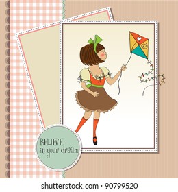 cute teens who are playing with a kite