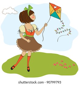 cute teens who are playing with a kite