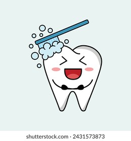 cute teeth cartoon mascot vector design illustration. Suitabale for t-shirt, mug, sticker, etc. Eps 10