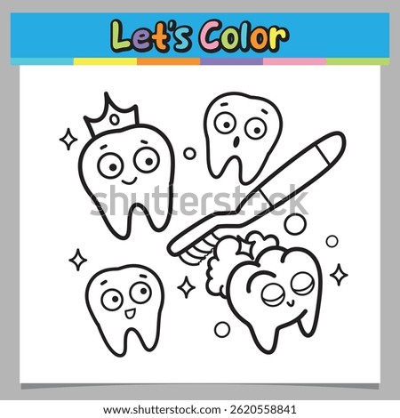 cute teeth character coloring sheet vector