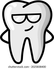 Dibujo aislado de caracteres de dientes cortos. vector dental simple con fondo blanco
