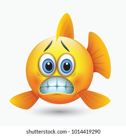Cute teeth fish emoticon, emoji, smiley - vector illustration
