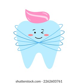 Cute teeth with fluoride toothpaste protection in flat design on white background.