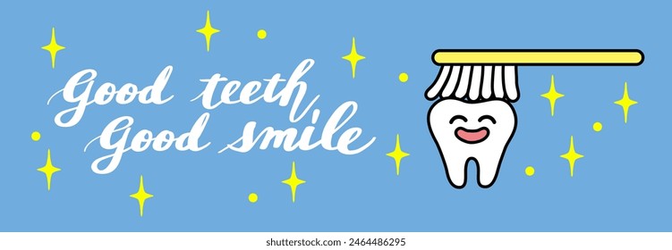 Cute teeth and "good teeth good smile" calligraphy illustration