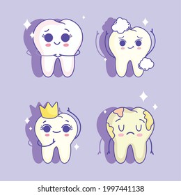 cute teeth healthy and decay set
