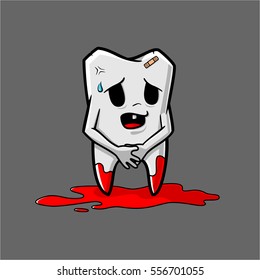 Cute Teeth Shame Vector Character Design. Loose teeth are embarrassed without diapers.