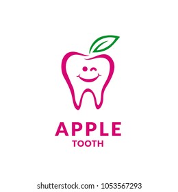 Cute Teeth Tooth Cartoon with Fruit Leaf for Dent Dental Dentist Dentistry Clinic Logo design 