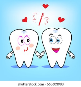 Cute teeth. Vector illustration. Teeth do not want to lose each other.