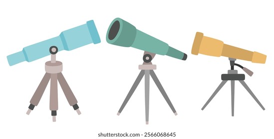 Cute telescope flat vector character set with cartoon flat style.