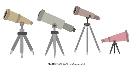 Cute telescope flat vector character set with cartoon flat style.