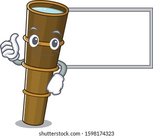 cute telescope Scroll cartoon character Thumbs up with board