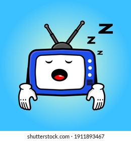 cute television cartoon mascot character funny expression tired and sleeping 