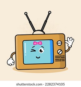 Ilustración vectorial de caracteres de televisión, un personaje de televisión lindo con expresiones lúdicas, adecuado para varios proyectos de diseño