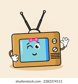 Ilustración vectorial de caracteres de televisión, un personaje de televisión lindo con expresiones lúdicas, adecuado para varios proyectos de diseño