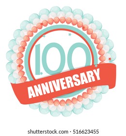 Cute Template 100 Years Anniversary with Balloons and Ribbon Vector Illustration EPS10
