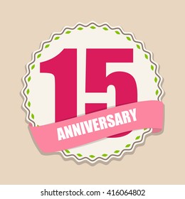 Cute Template 15 Years Anniversary Sign Vector Illustration EPS10
