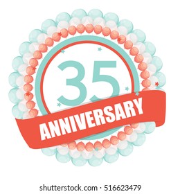 Cute Template 35 Years Anniversary with Balloons and Ribbon Vector Illustration EPS10