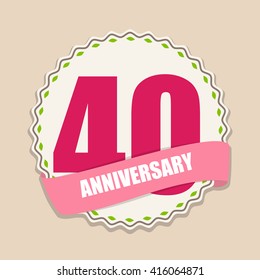 Cute Template 40 Years Anniversary Sign Vector Illustration EPS10