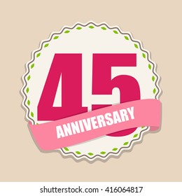 Cute Template 45 Years Anniversary Sign Vector Illustration EPS10