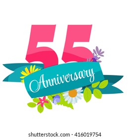 Cute Template 55 Years Anniversary Sign Vector Illustration EPS10