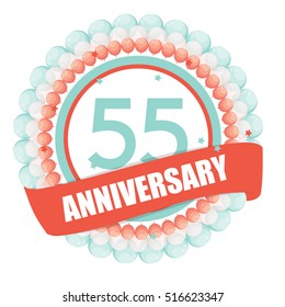 Cute Template 55 Years Anniversary with Balloons and Ribbon Vector Illustration EPS10