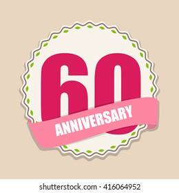 Cute Template 60 Years Anniversary Sign Vector Illustration EPS10