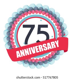 Cute Template 75 Years Anniversary with Balloons and Ribbon Vector Illustration EPS10