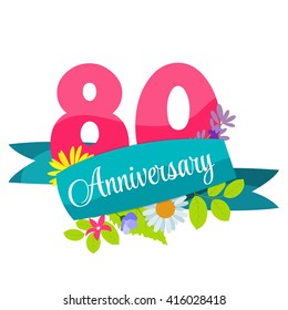 Cute Template 80 Years Anniversary Sign Vector Illustration EPS10
