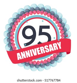 Cute Template 95 Years Anniversary with Balloons and Ribbon Vector Illustration EPS10