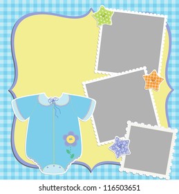Cute template for baby's arrival announcement card or photo frame