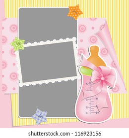 Cute template for baby's arrival announcement card or photo frame
