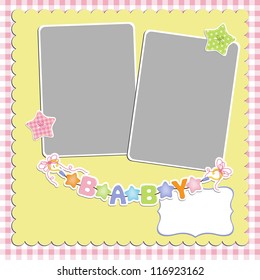 Cute template for baby's arrival announcement card or photo frame