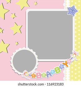 Cute template for baby's arrival announcement card or photo frame