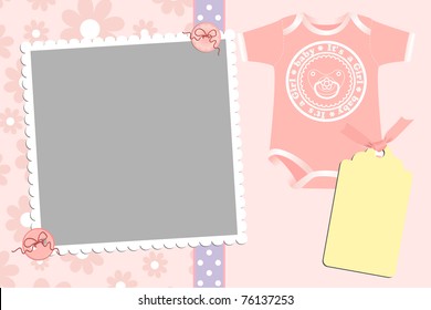 Cute template for baby's arrival announcement card or photo frame (EPS10)