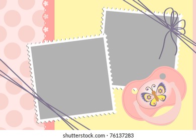 Cute template for baby's arrival announcement card or photo frame (EPS10)