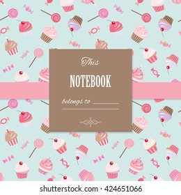 Cute template. Can be used for scrapbook design, birthday invitation card, notebook or cookbook cover. Seamless pattern included.