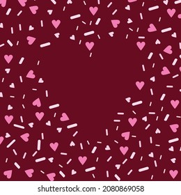 Cute template with heart and confetti for cards, banners, advertisements.