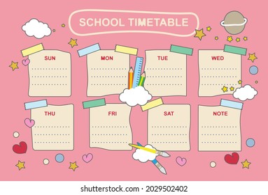 Cute template of the schedule of the day and lessons, Vector illustration design concept in flat style