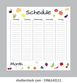 Cute template for a weekly and daily meal planner with lettering and food icons.