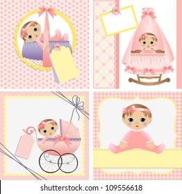 Cute templates set for baby arrival announcement card