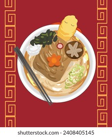 A cute tempura bathing on a ramen soup.