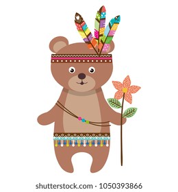 cute and tender bear with feather hat